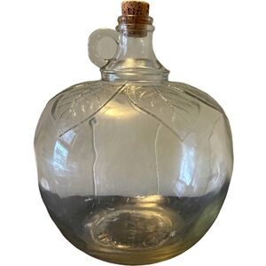 Vintage Laird & Co Apple Cider Jug Container Clear Glass Leaf Design 8x6”